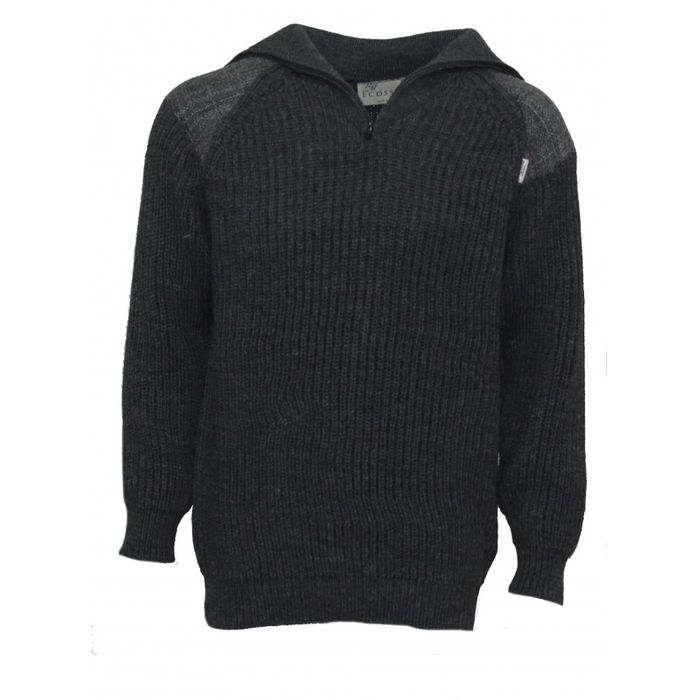 Crofter - Chunky quarter zip neck sweater with Harris Tweed patches